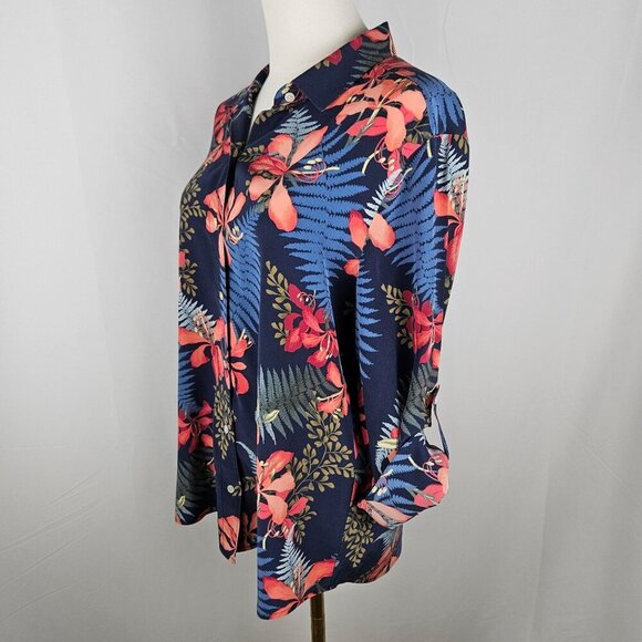 Tommy Bahama Sacred Groves Silk Camp Shirt Sz. Medium Floral Blue Tropical - Picture 5 of 11